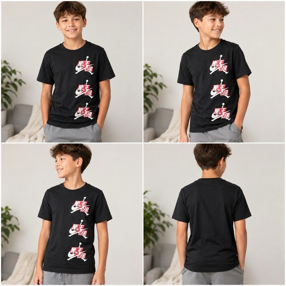 Jordan Nike Air Jumpman Youth XL Black Graphic T-Shirt Boys Short Sleeve